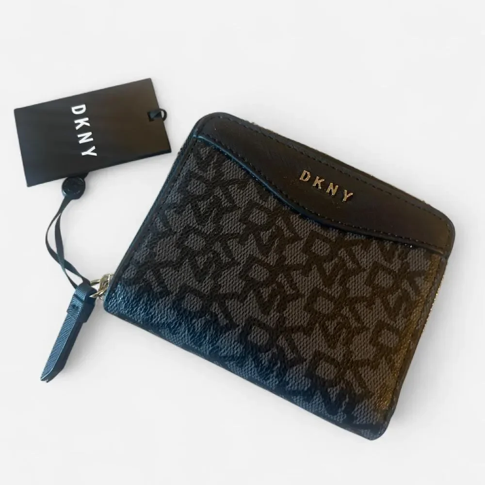 DKNY Dayna Small Zip-Around Wallet – Black & Gray – New With Tags